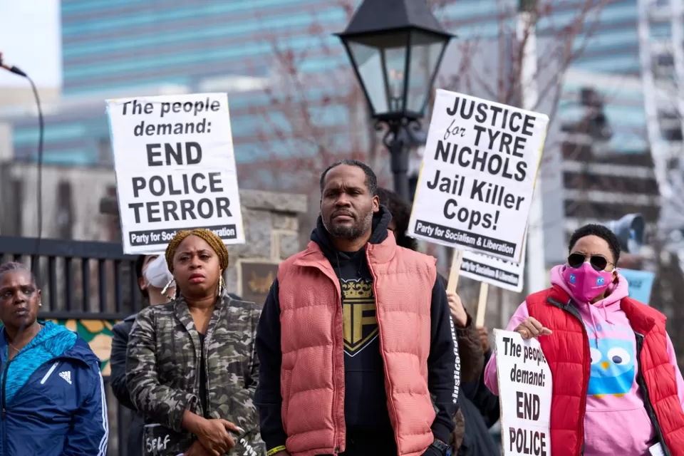 Protesters with signs in Atlanta after Tyre Nichols murder